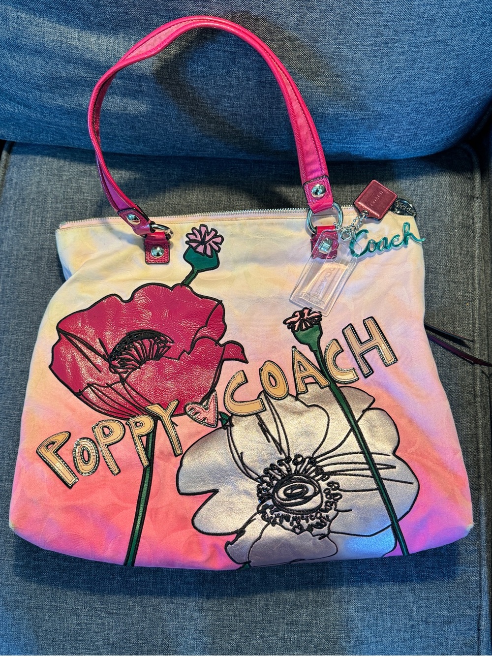 Coach Pink Gradient Poppy Floral Tote